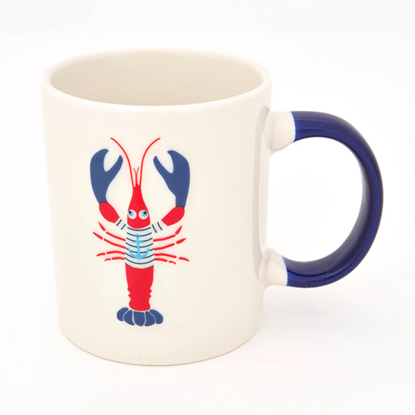 Mug blanc avec un homard peint aux couleurs vives